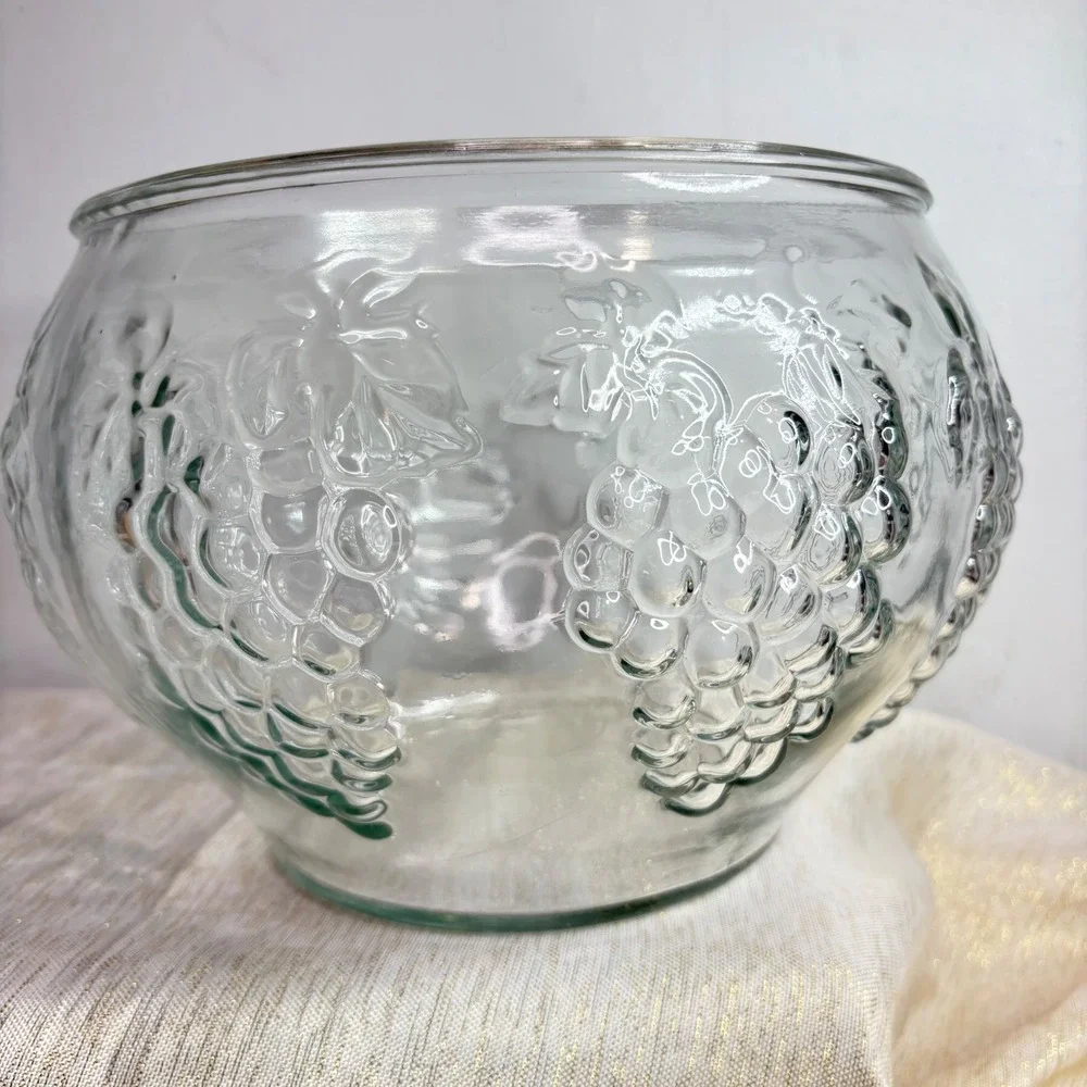 Indiana Glass Punch Bowl Set 26 Piece Grape Embossed Crystal Glass Cups Ladle